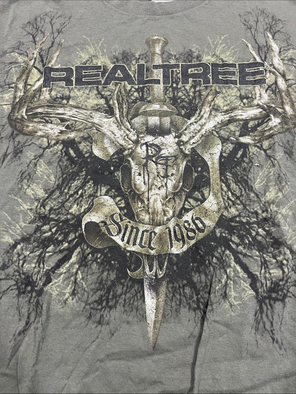 Realtree Olive Green Short-Sleeve Tee Skull & Antlers Graphic xl delta z18